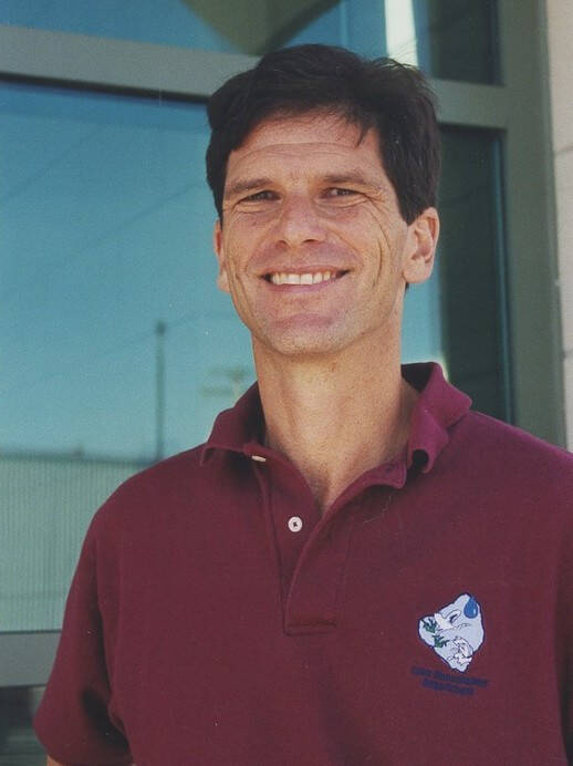 AWRI's second director, Al Steinman poses for a photo at the entrance of the Lake Michigan Center.